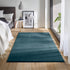 Waschbarer Teppich mit Anti-Rutsch | Flauschiger Flachflor für Badezimmer, Kinderzimmer oder Flur Läufer | Blau